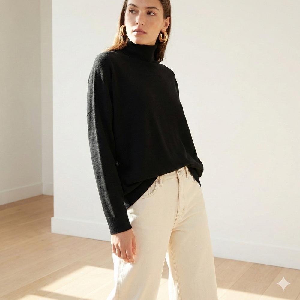 COS Black 100% Wool Oversized Turtleneck Sweater - Small